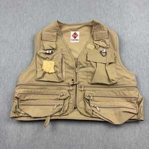 Vintage Columbia Vest Men Extra Large Brown Multi Pocket Fishing Utility Outdoor